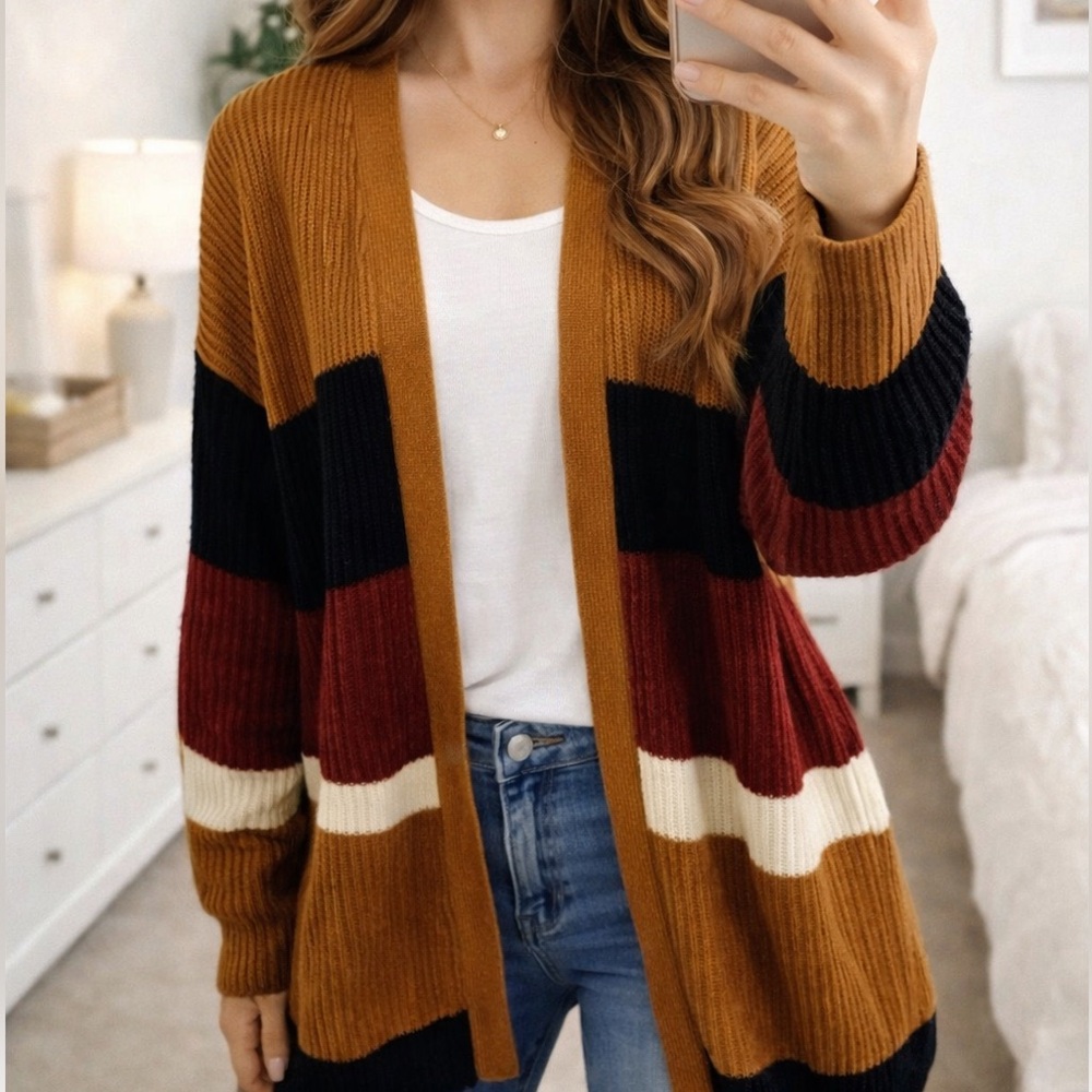 Say What? Multicolor Striped Cardigan buckle brand size medium
